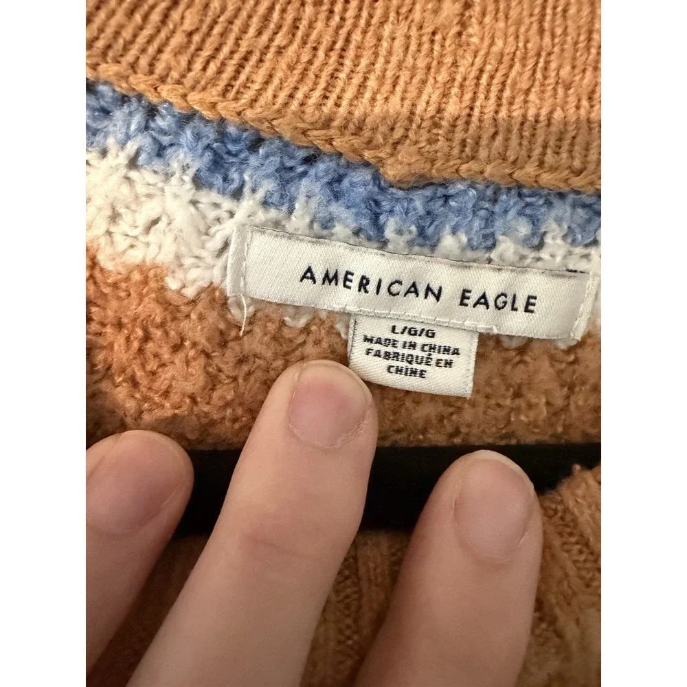 AE Knit Waffle Knit Sweater Oversized Chunky‎ Stripe Long Sleeve Crew Neck L